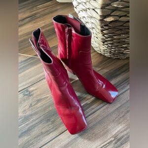 Zara Red Patent Heel Ankle Boots Size 37